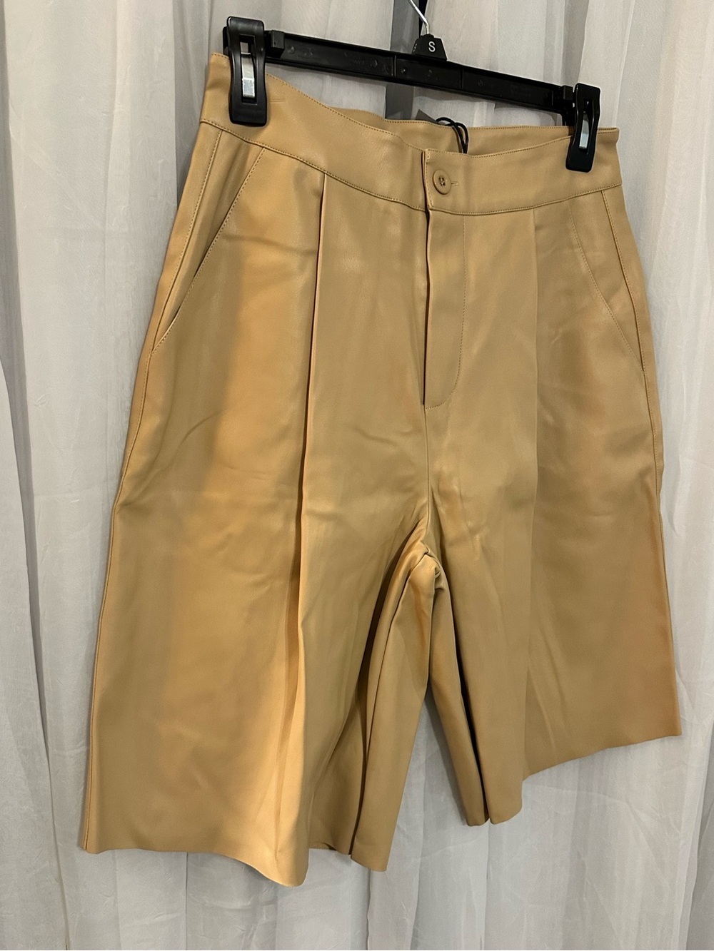 Sans Souci Camel Tan Leather-Look Bermuda Shorts